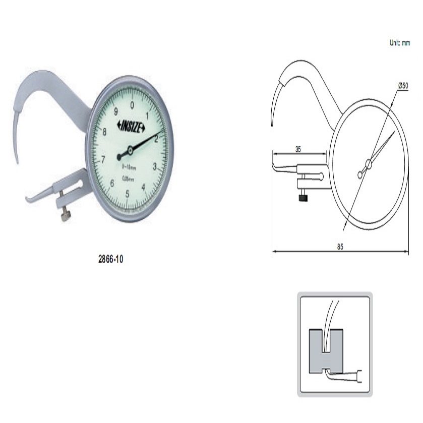 Đồng hồ đo độ dày với đầu nhọn Insize 2866-10