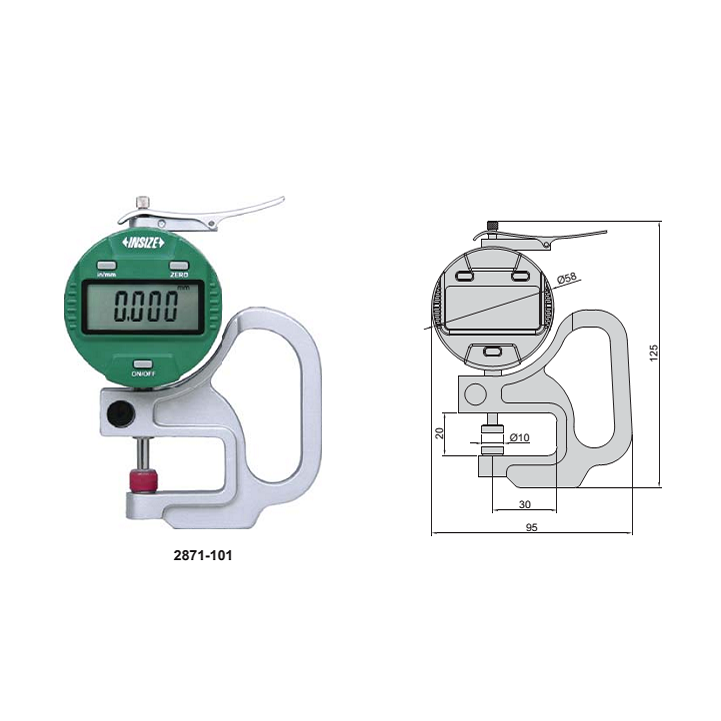 Đồng hồ đo độ dày vật liệu điện tử Insize 2871-101, 0-10mm/0.001